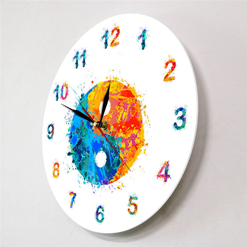 Watercolor Yingyang Symbol Bohemian Art Printed Wall Clock