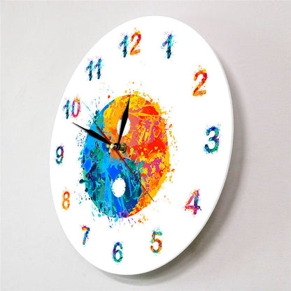 Reloj de pared impreso con arte bohemio, símbolo de Yingyang, acuarela