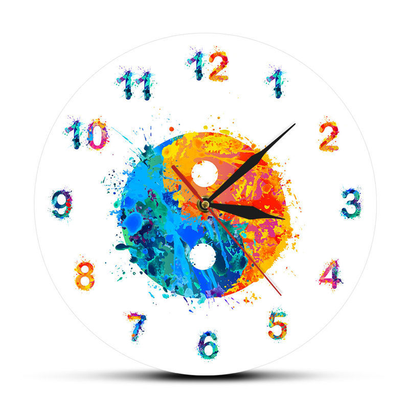 Watercolor Yingyang Symbol Bohemian Art Printed Wall Clock