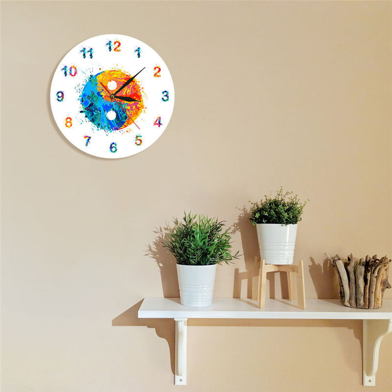 Reloj de pared impreso con arte bohemio, símbolo de Yingyang, acuarela