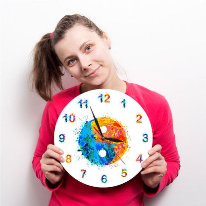 Horloge murale imprimée d'art bohème de symbole de Yingyang d'aquarelle