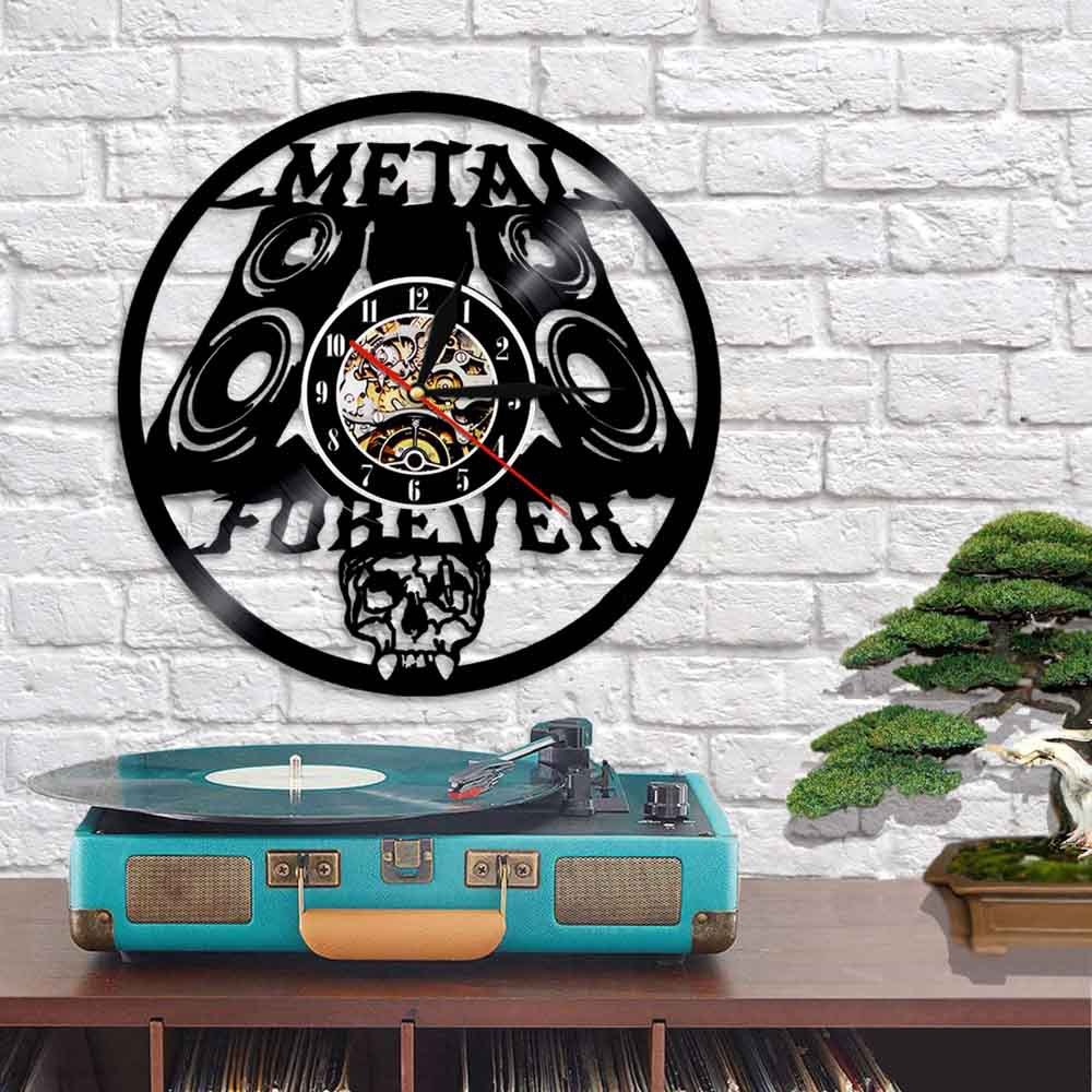 Retro Vinyl Record Skull Speaker Wall Clock Art Deco Vinyl Wall Clock LED Luminous Wall Clock