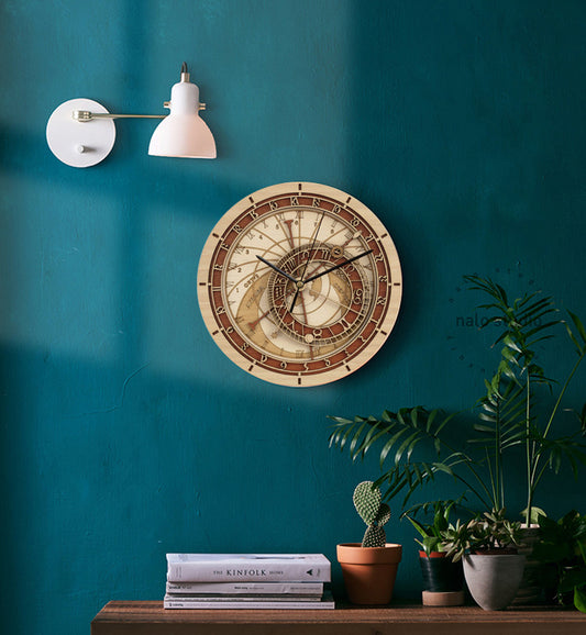 Reloj astronómico de madera Reloj de pared de salón creativo Reloj de cuarzo