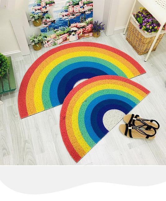 Tapis de sol en soie arc-en-ciel épaissi en demi-cercle pour salle de bain