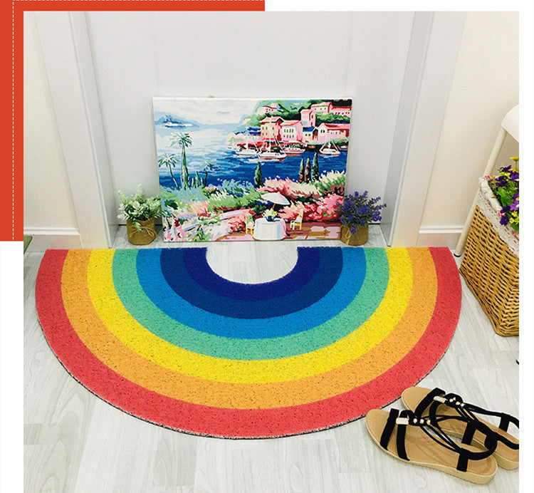 Tapis de sol en soie arc-en-ciel épaissi en demi-cercle pour salle de bain