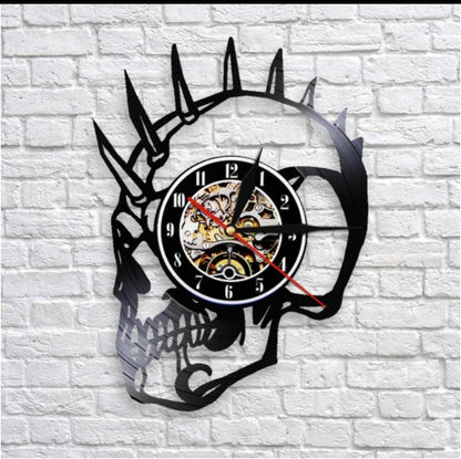 Horloge murale en forme de disque vinyle personnalisé Skeleton Art