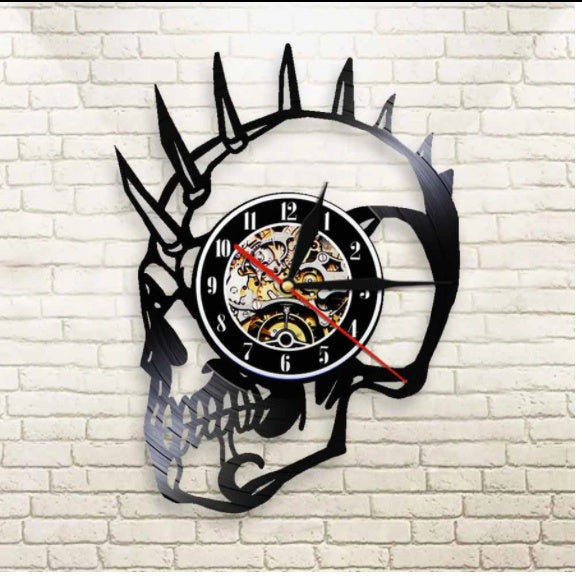 Horloge murale en forme de disque vinyle personnalisé Skeleton Art