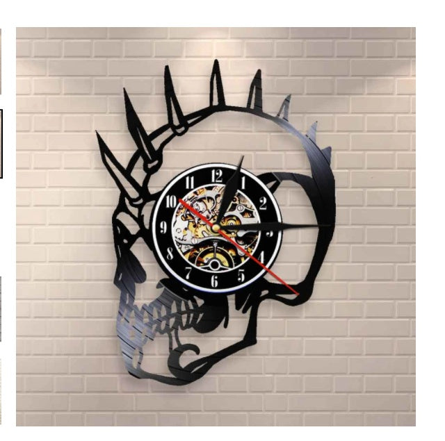 Horloge murale en forme de disque vinyle personnalisé Skeleton Art