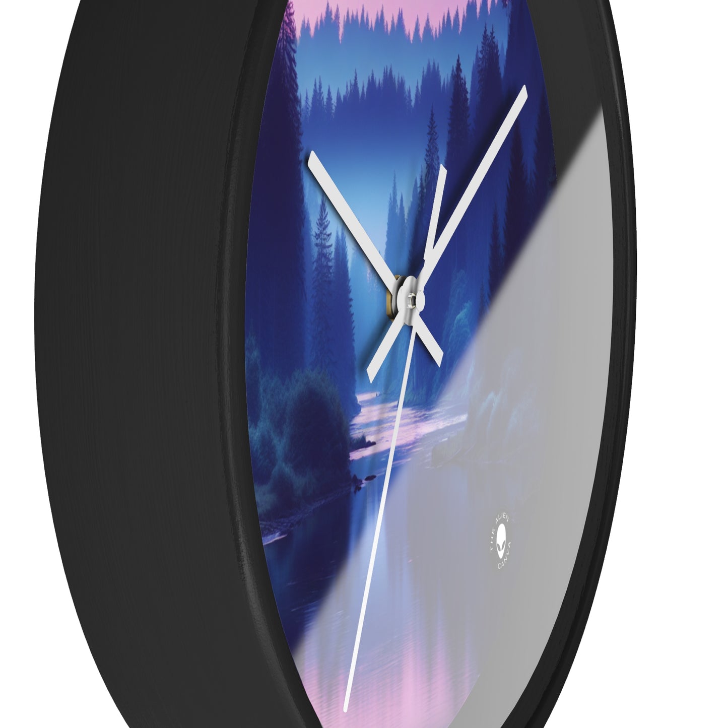 "Twilight Tranquility: Forest River Reflections" - The Alien Wall Clock