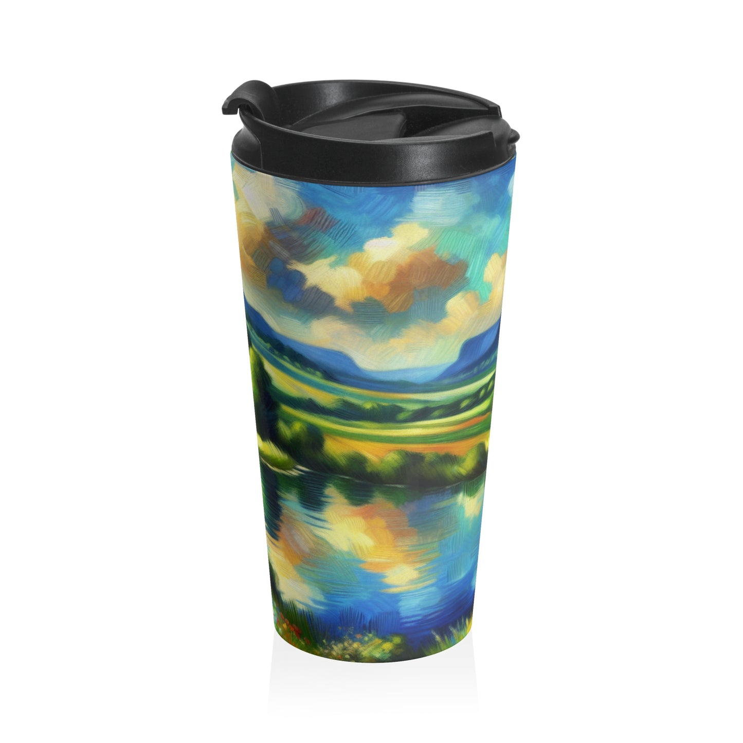 "Serenity at Sunset: An Impressionistic Meadow" - The Alien Stainless Steel Travel Mug Impressionism