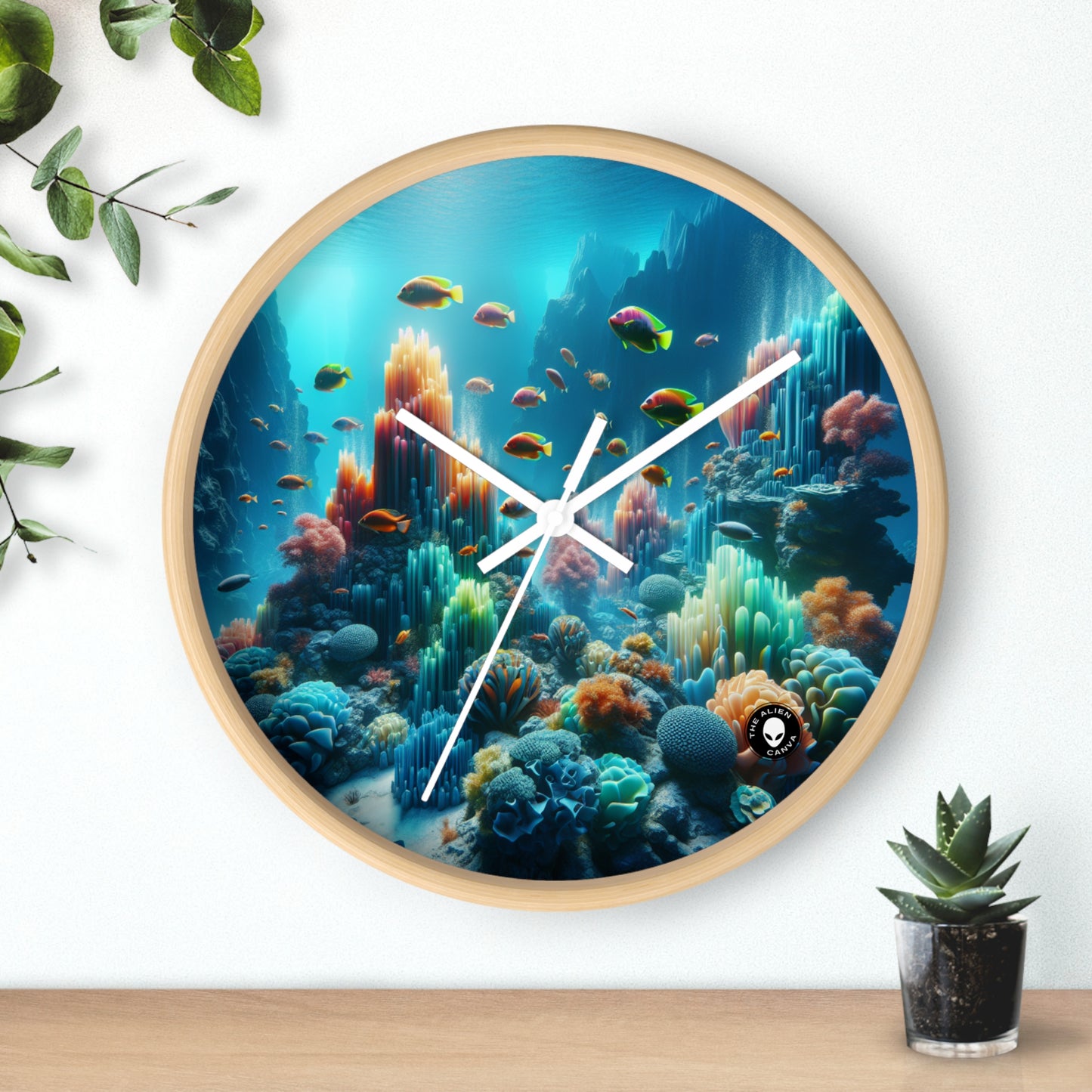 "Neon Reef: una sinfonía surrealista submarina" - El reloj de pared alienígena