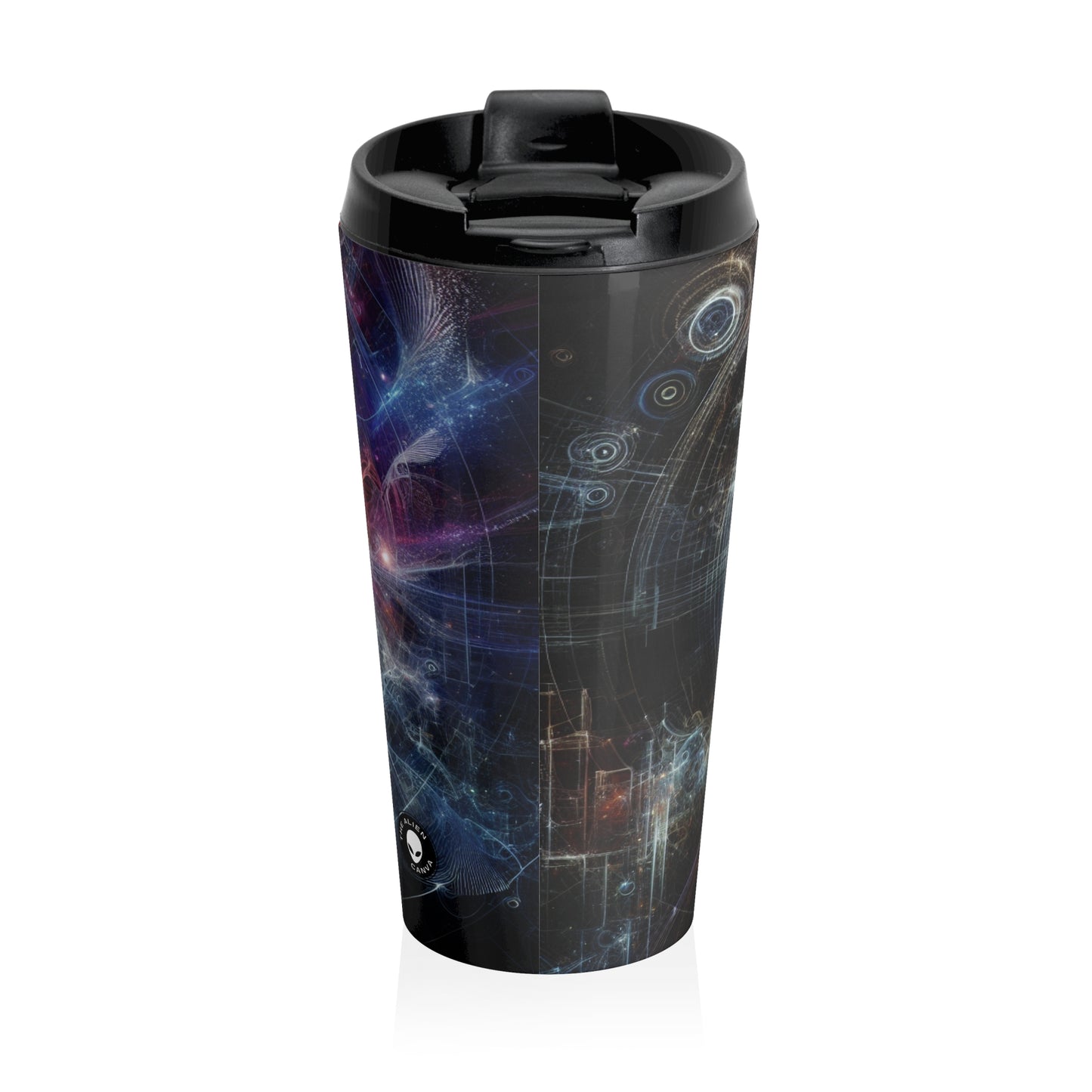 "Nature's Neon Metropolis: A Surreal Fusion of Technology and Greenery" - The Alien Stainless Steel Travel Mug Digital Art