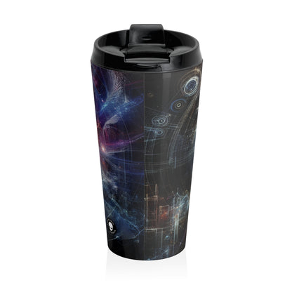 "Nature's Neon Metropolis: A Surreal Fusion of Technology and Greenery" - The Alien Stainless Steel Travel Mug Digital Art