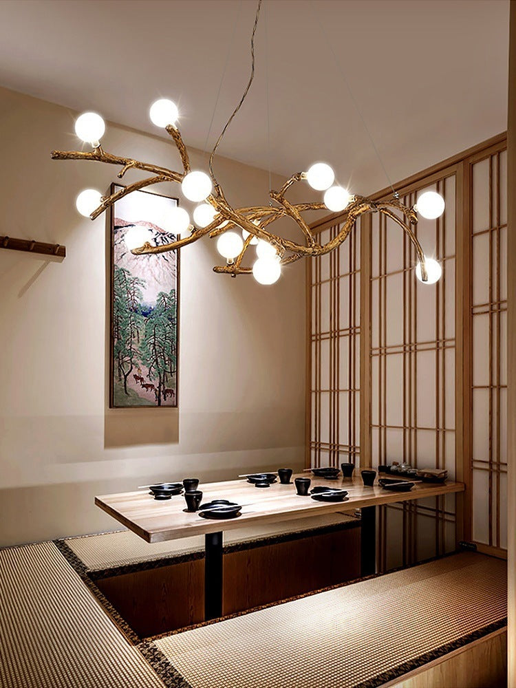 Lámpara de restaurante, luces decorativas de rama de árbol, lámparas de viento japonesas Zen Wabi-sabi