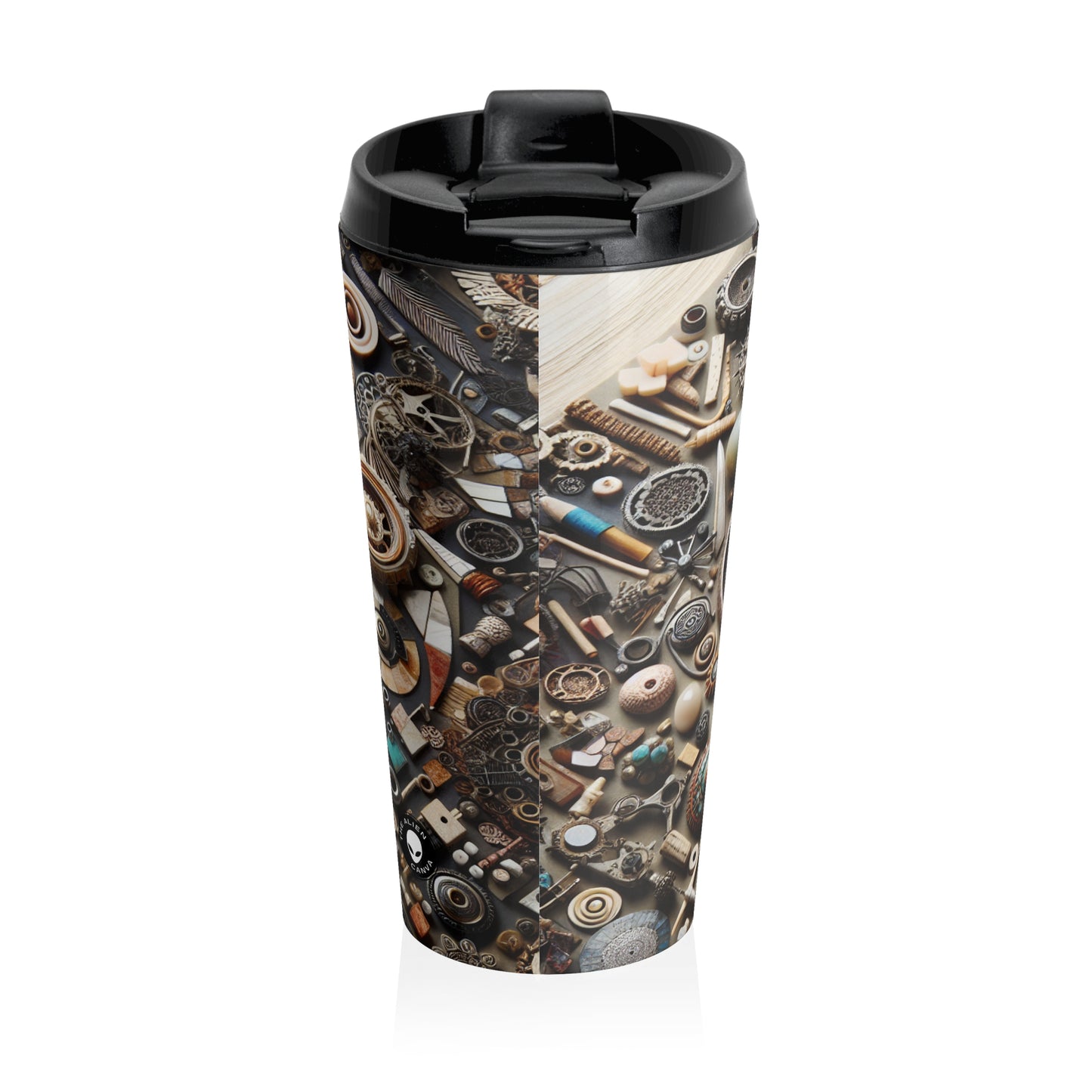 "Nature's Tapestry: Assemblage Art with Found Objects" - The Alien Stainless Steel Travel Mug Assemblage Art