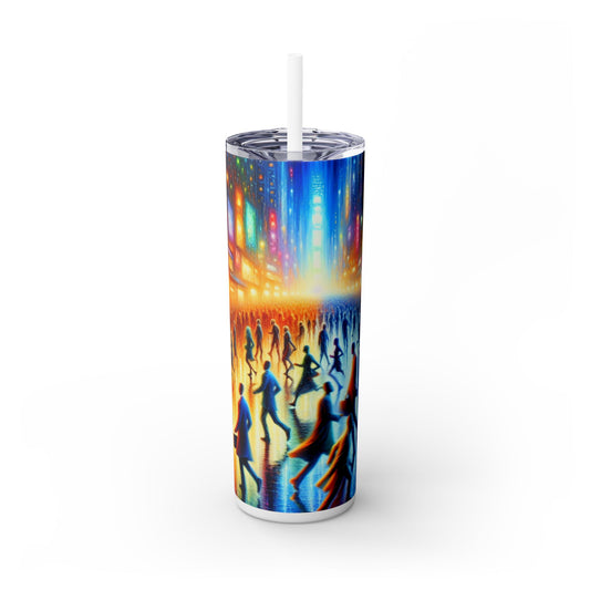 "Neon Nightscapes: A Symphony of City Chaos" - The Alien Maars® Skinny Tumbler with Straw 20oz