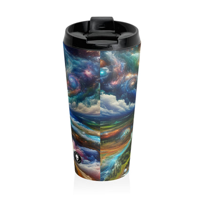 "Galactic Patchwork: A Surreal Landscape" - The Alien Stainless Steel Travel Mug