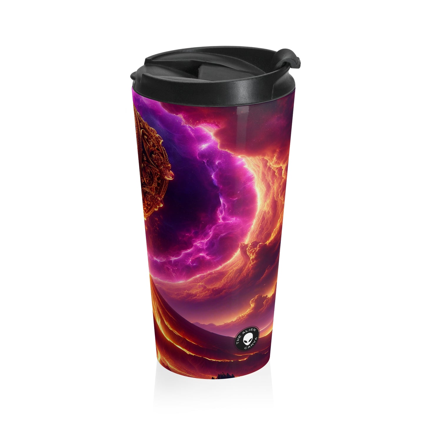 "Ring of Doom: A Surreal Descent." - The Alien Stainless Steel Travel Mug