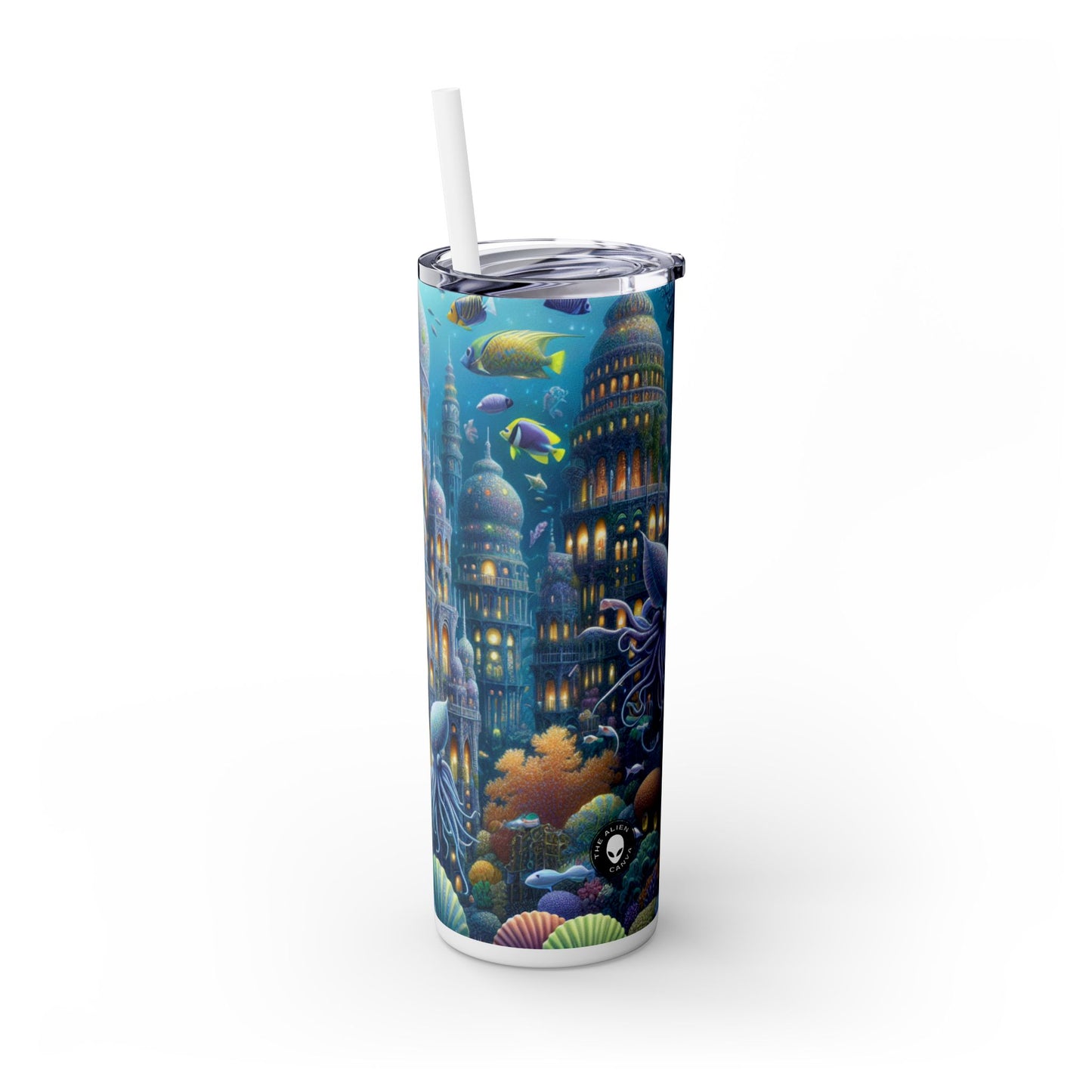 "Enchanting Atlantis: A Harmony of Sea Creatures" - The Alien Maars® Skinny Tumbler with Straw 20oz