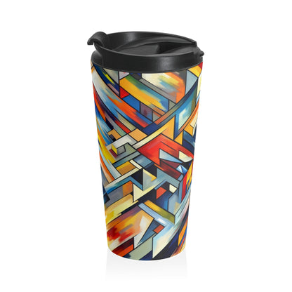 "Night Pulse: A Cubo-Futurist Cityscape" - The Alien Stainless Steel Travel Mug Cubo-Futurism