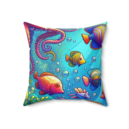 "Seaside Soiree: A Dance Party Under the Sea" - Almohada cuadrada de poliéster hilado extraterrestre