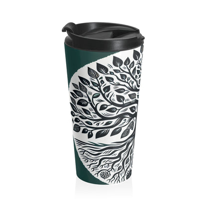 "Modern Woodcut Family Tree" - The Alien Stainless Steel Travel Mug Woodcut Printing