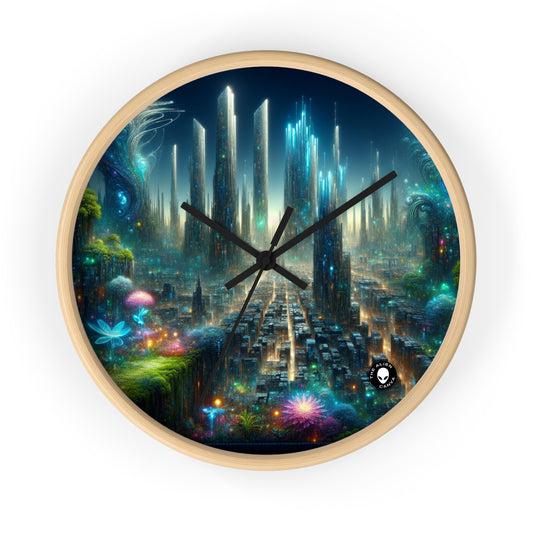 "Neon Oasis: A Futuristic Urban Wonderland" - The Alien Wall Clock