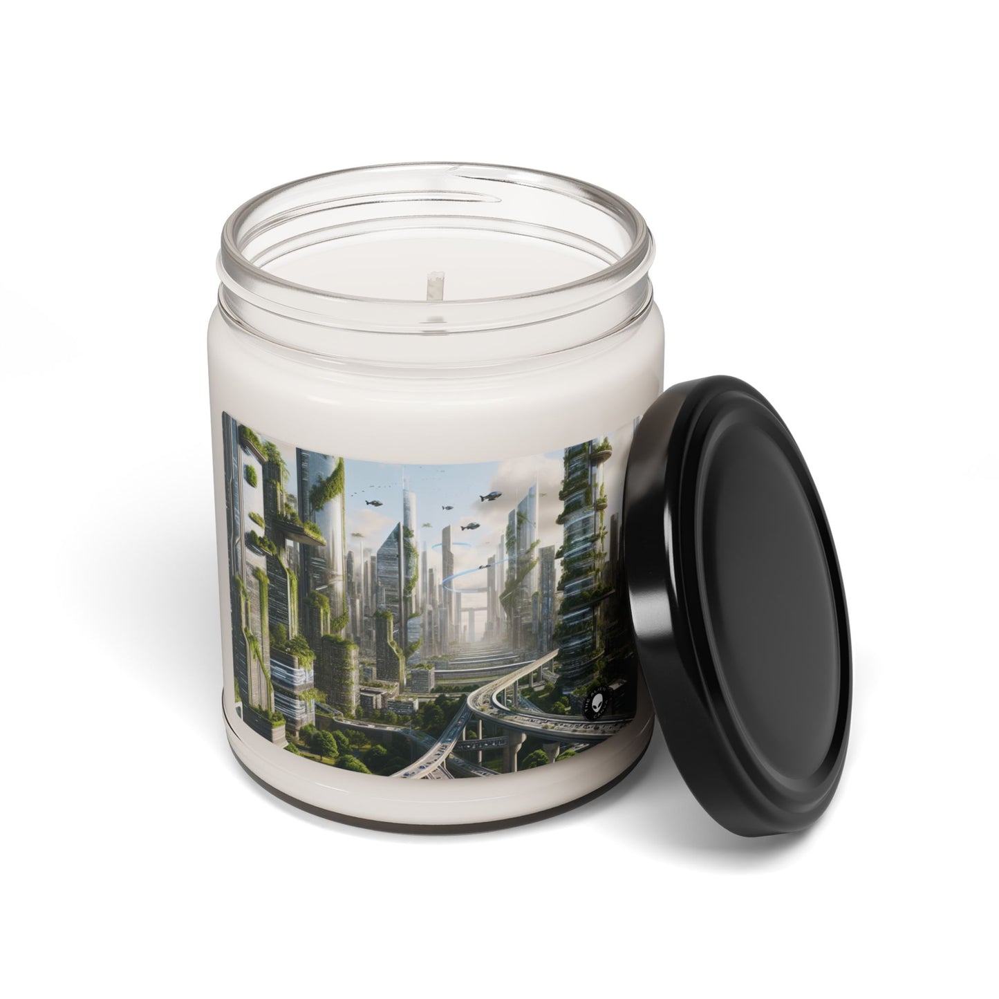 "Nature's Reclamation: A Futuristic Cityscape" - The Alien Scented Soy Candle 9oz