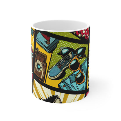 "Ropa de arte pop: un collage de estilo vintage" - Taza de cerámica The Alien de 11 oz estilo pop art