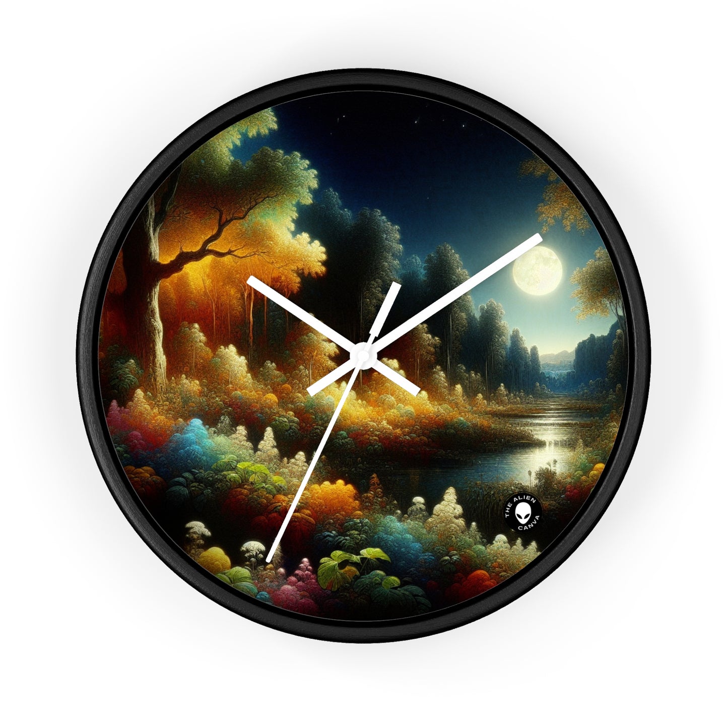 "Light and Dark in the Moonlight" - The Alien Wall Clock Post-Impressionism