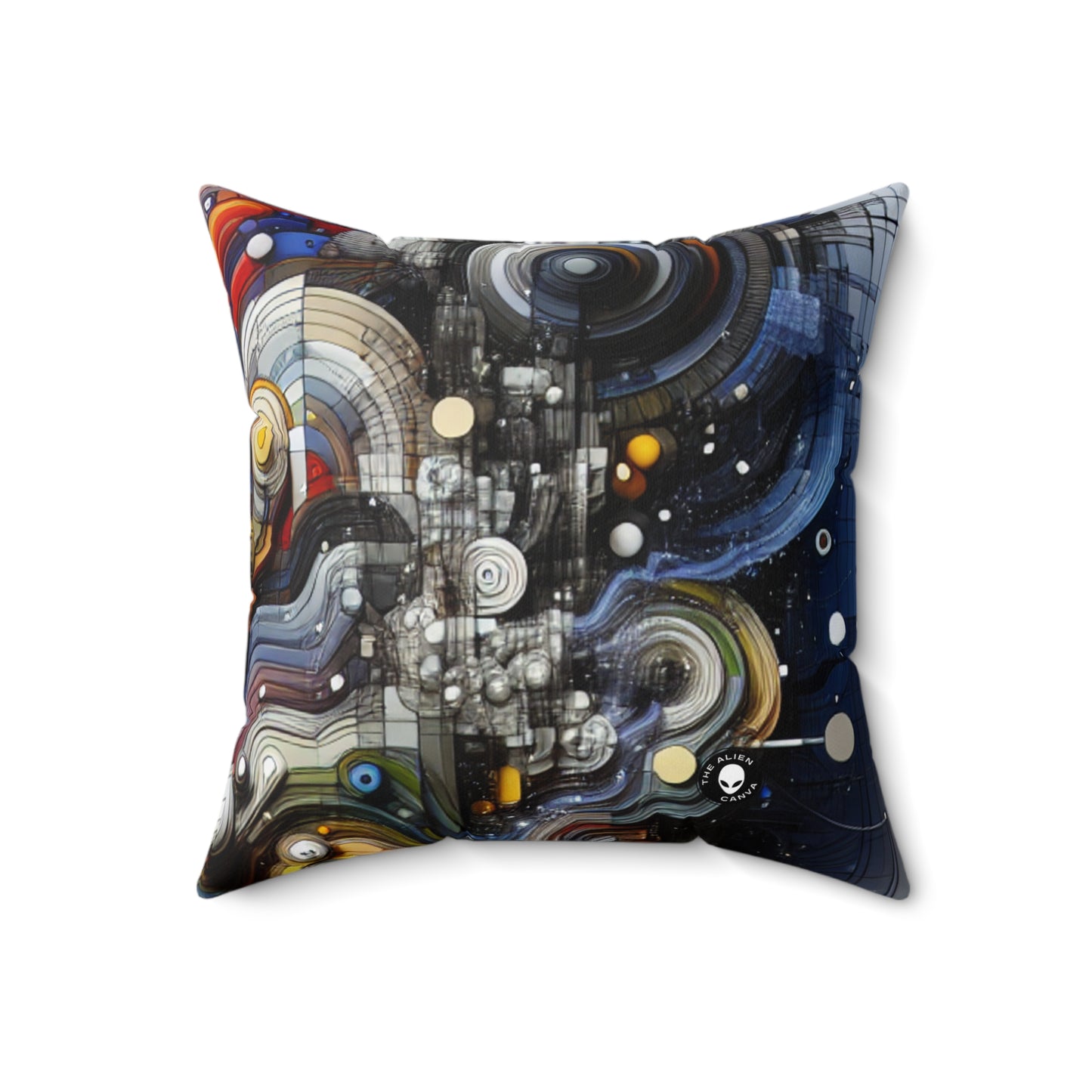 "Urban Chaos: A Neo-Expressionist Cityscape"- The Alien Spun Polyester Square Pillow Neo-Expressionism