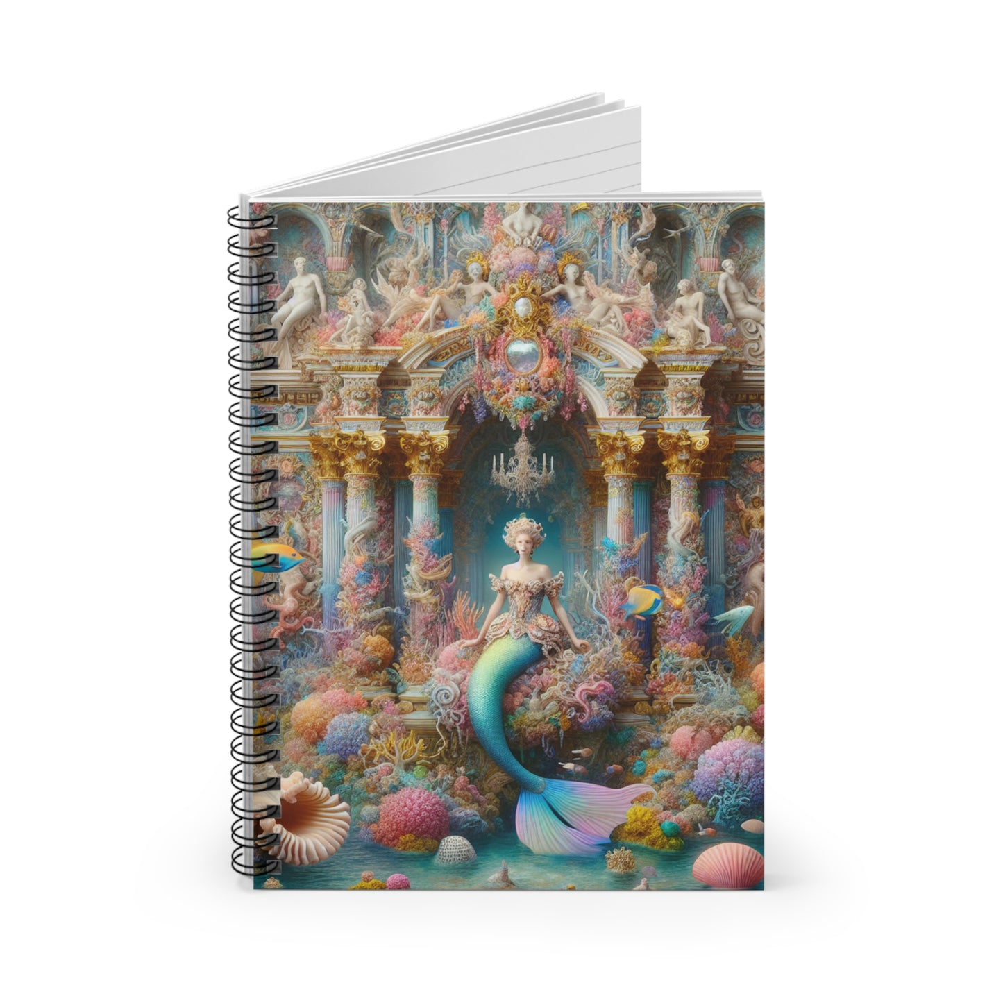 "Underwater Splendor: A Rococo Mermaid Palace" - The Alien Spiral Notebook (Ruled Line) Rococo Style