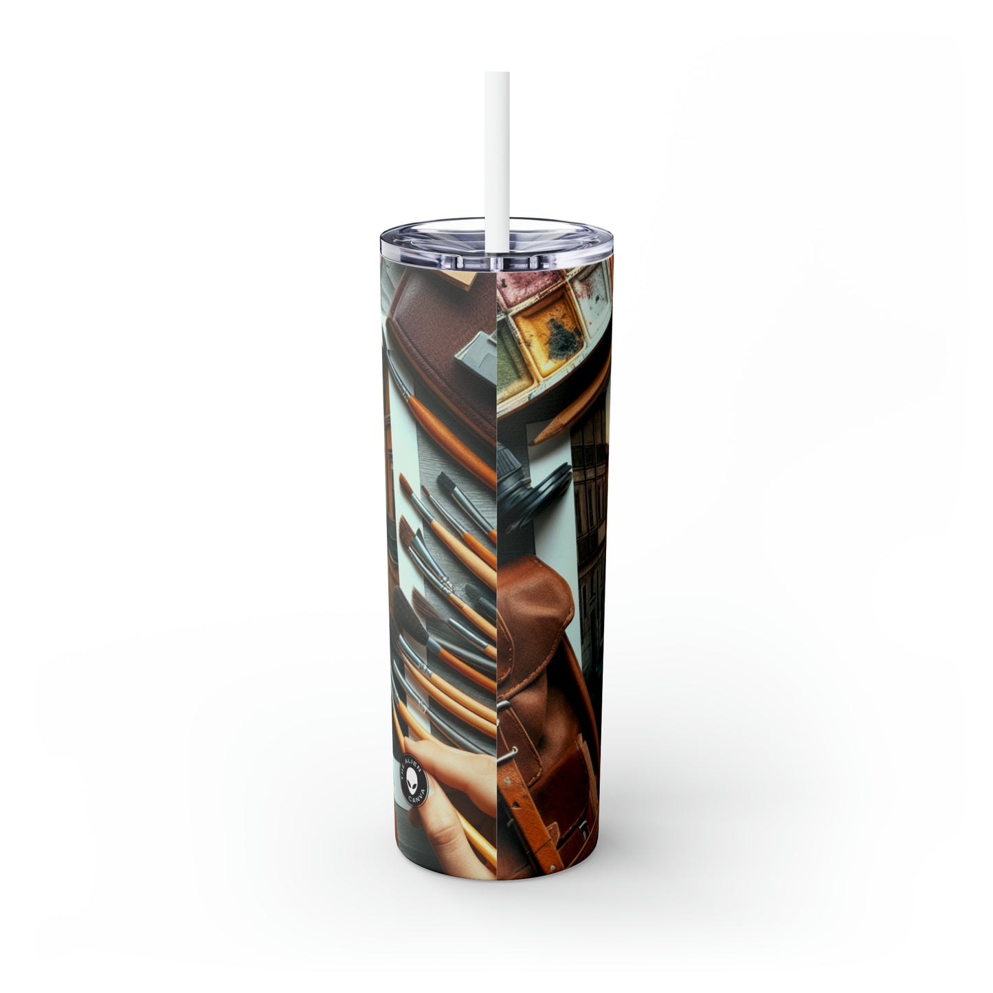 "Serenity in Brushstrokes: Immersive Realism in Nature's Tranquility" - The Alien Maars® Skinny Tumbler with Straw 20oz Realism