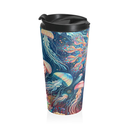 « Luminous Dance of the Deep » – La tasse de voyage en acier inoxydable Alien