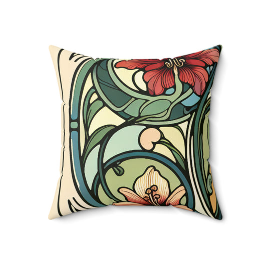 "Enchanting Depths: An Art Nouveau Ode to the Underwater Realm"- The Alien Spun Polyester Square Pillow Art Nouveau