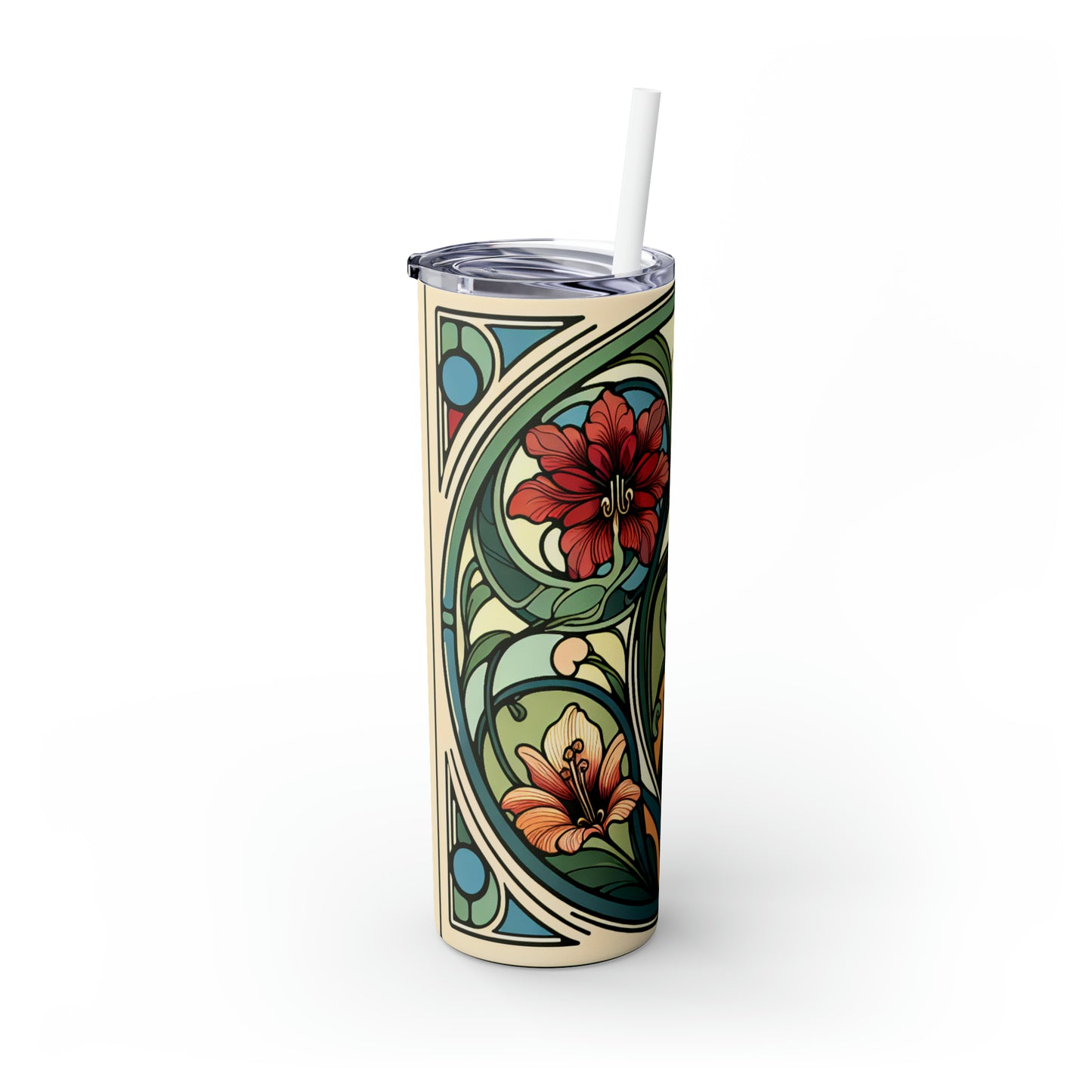 "Enchanting Depths: An Art Nouveau Ode to the Underwater Realm" - The Alien Maars® Skinny Tumbler with Straw 20oz Art Nouveau