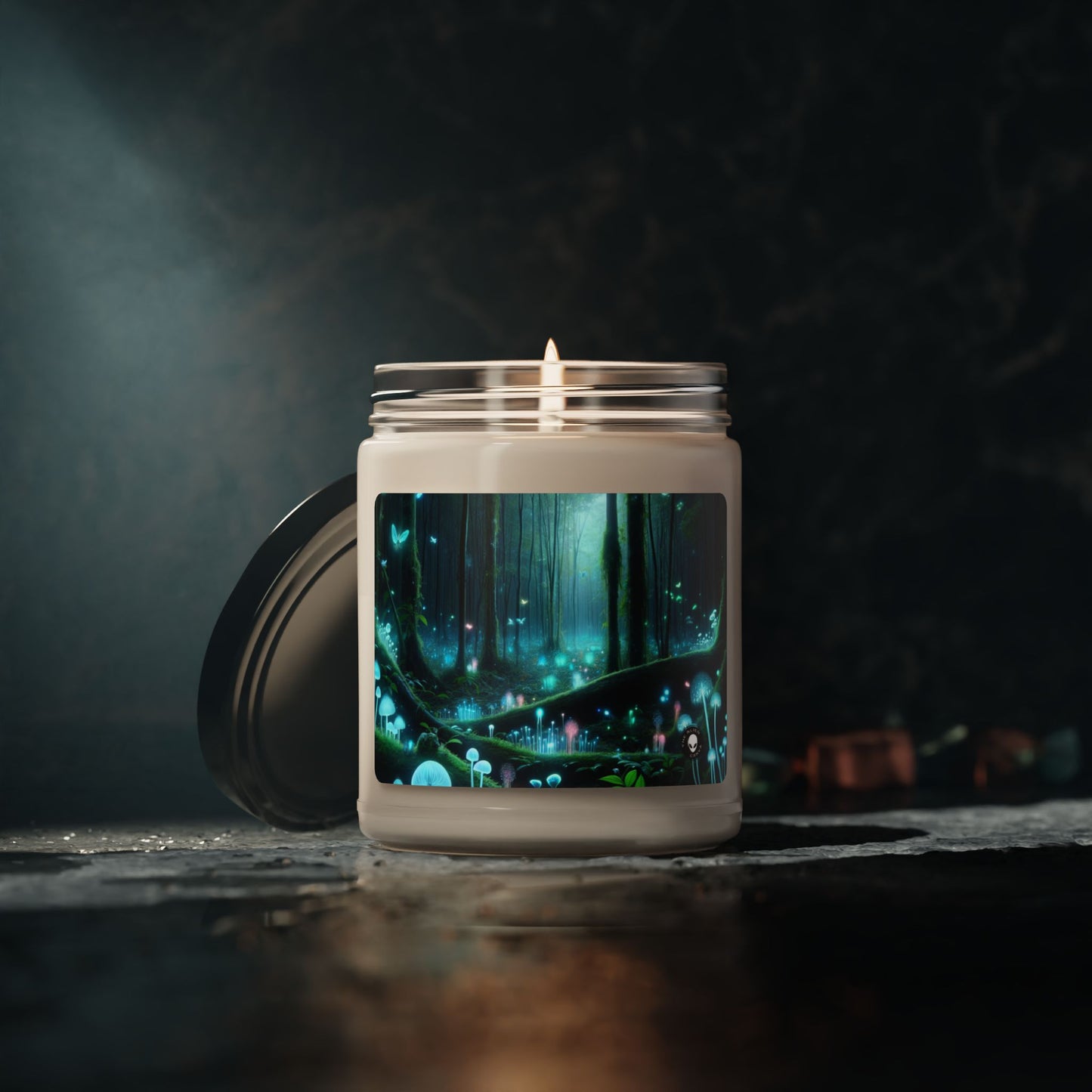 "Noche encantada: bosque bioluminiscente" - Vela de soja con aroma a alienígena de 9 oz