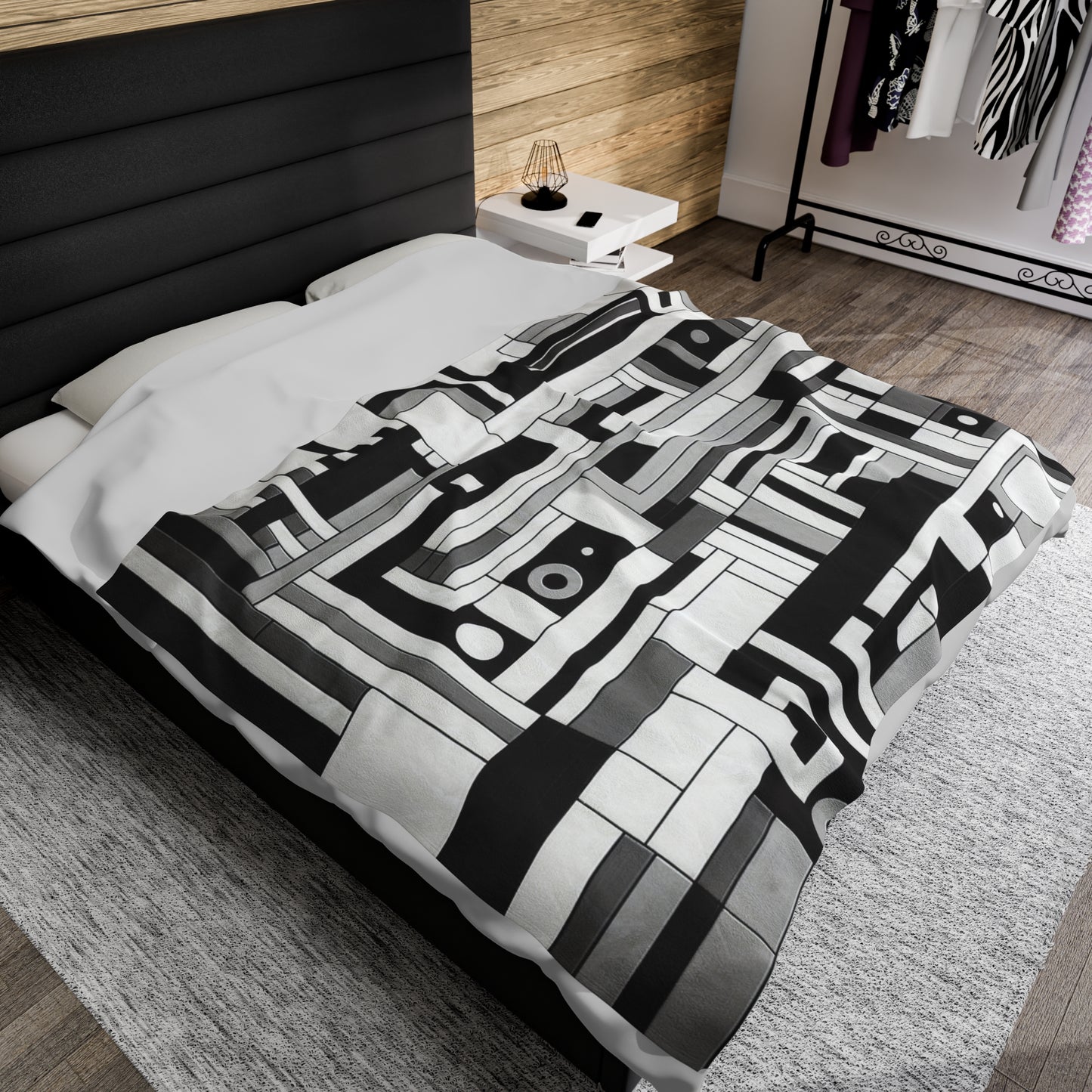 "De Stijl in Black and White" - The Alien Velveteen Plush Blanket De Stijl Style