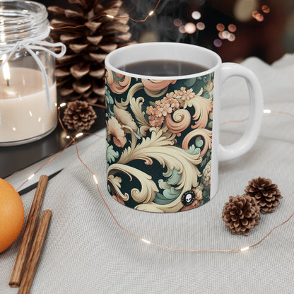 "Garden of Whimsy: A Rococo Fête" - The Alien Ceramic Mug 11oz Rococo