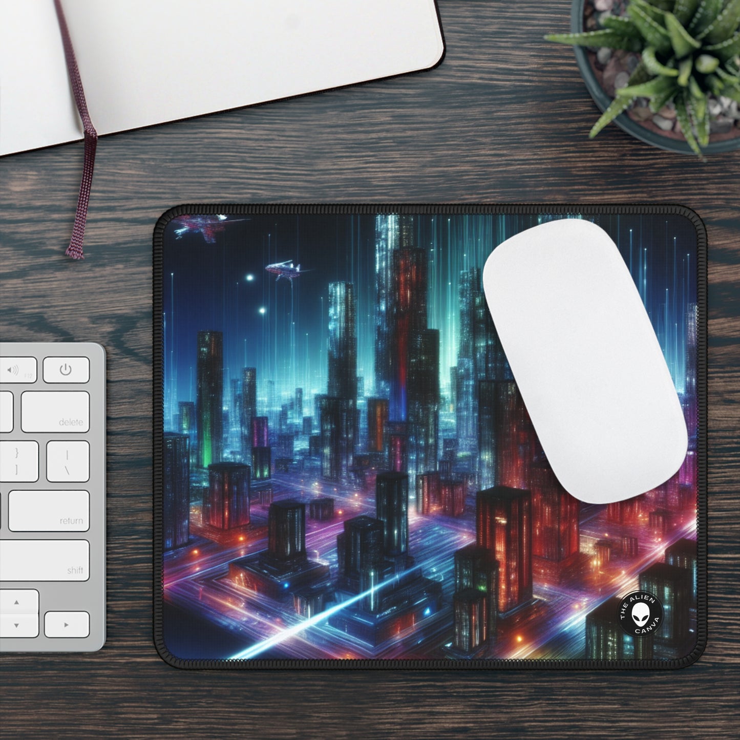 "Neon Skyline: A Futuristic Cityscape" - The Alien Gaming Mouse Pad