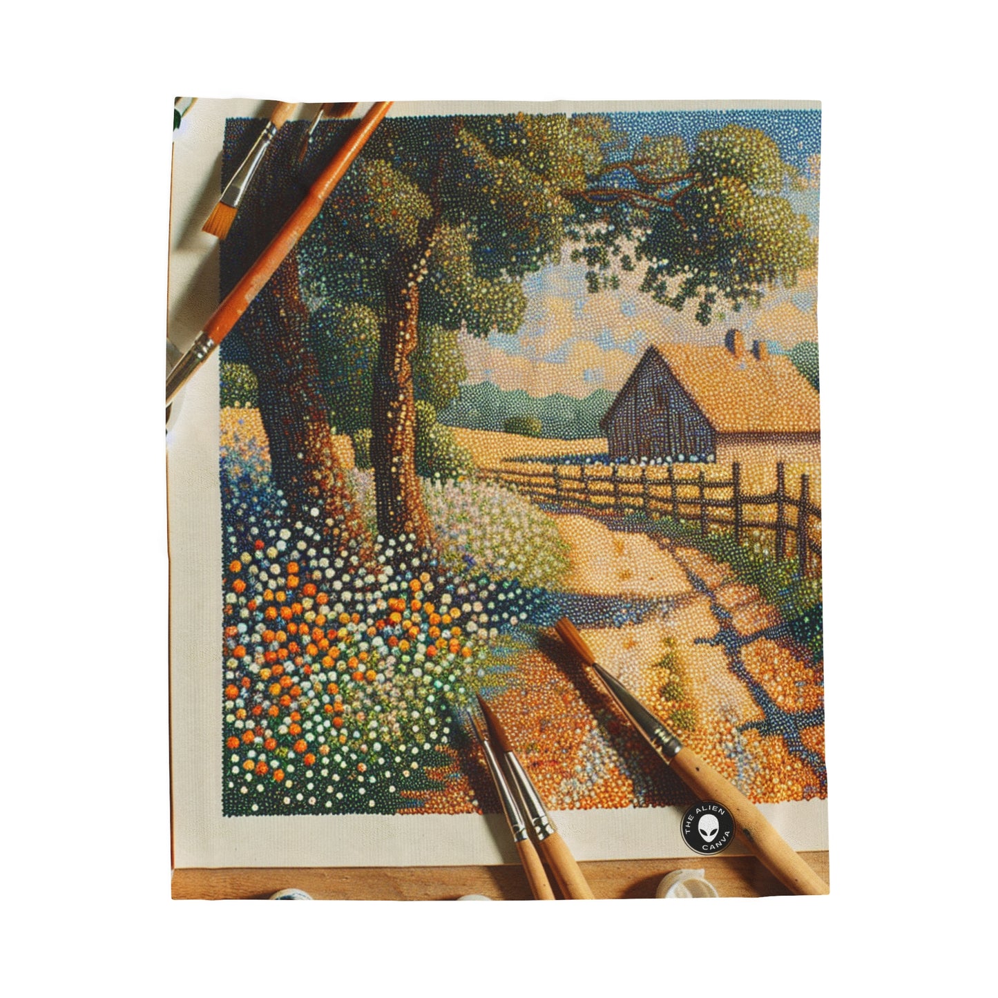"Autumn Bliss: Pointillism Forest" - The Alien Velveteen Plush Blanket Pointillism