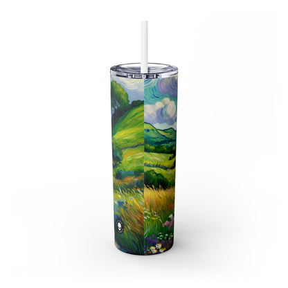 "Mystical Morning: A Post-Impressionist Journey into a Vibrant Dawn" - The Alien Maars® Skinny Tumbler with Straw 20oz Post-Impressionism