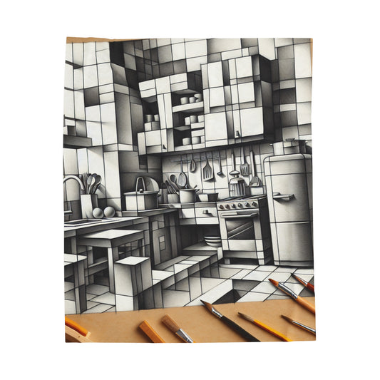 "Cubist Kitchen Collage" - The Alien Velveteen Plush Blanket Cubism Style