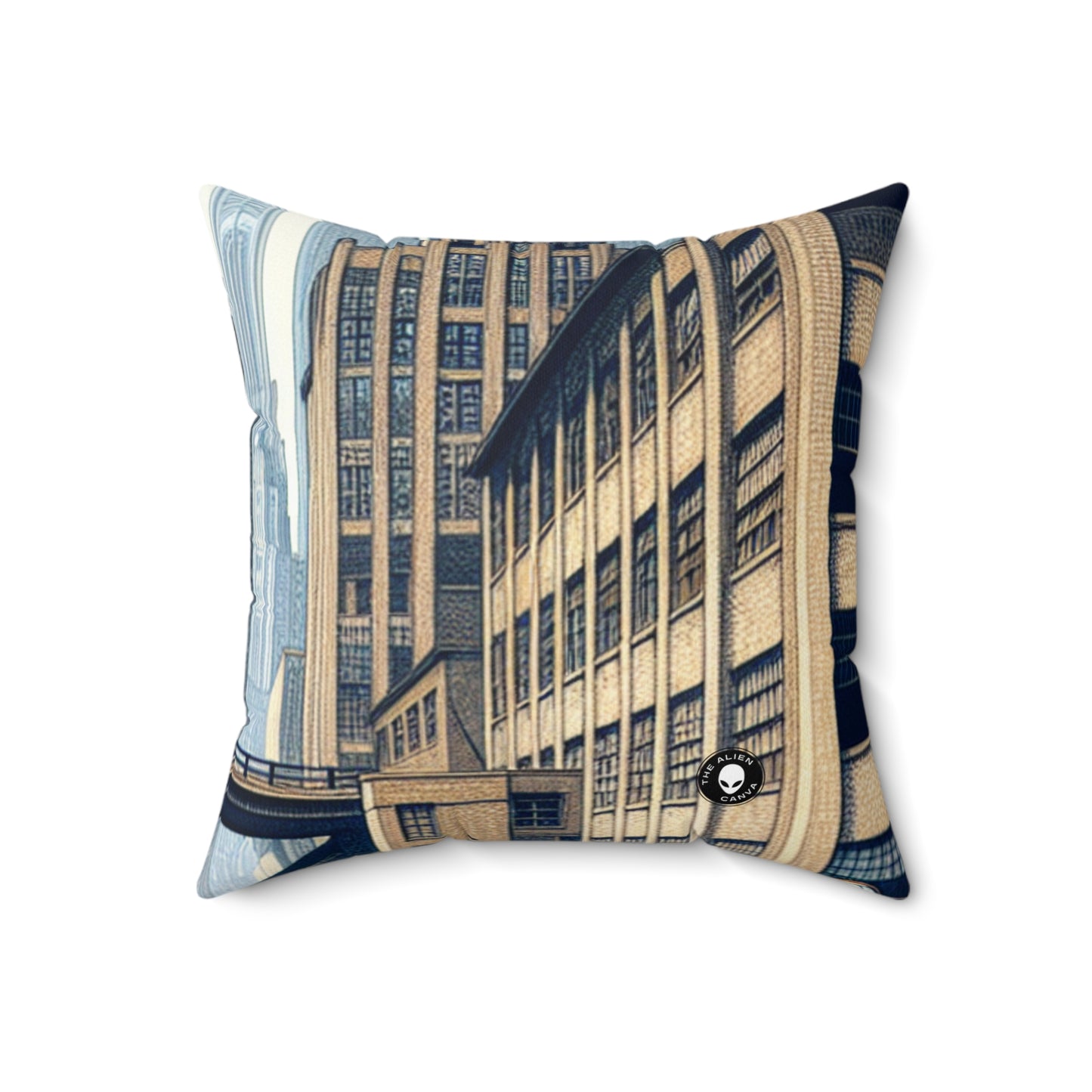 "Urban Geometry: A Modern Cityscape in New Objectivity"- The Alien Spun Polyester Square Pillow New Objectivity