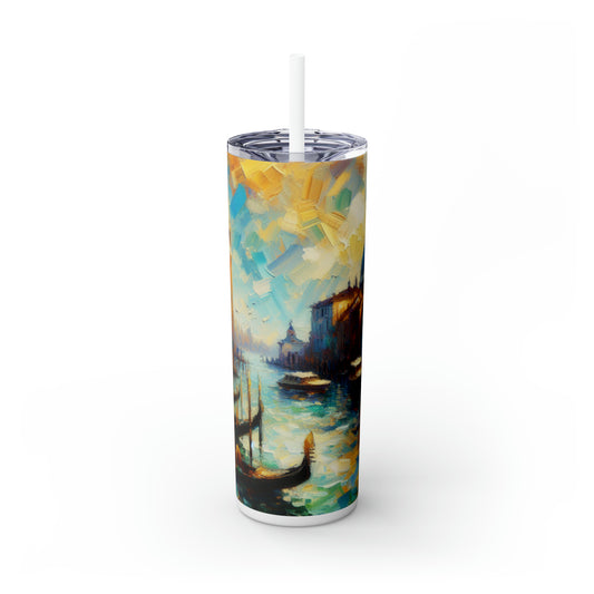 "Sérénité dans la ville : capturer l'heure d'or" - The Alien Maars® Skinny Tumbler avec paille 20oz Impressionnisme