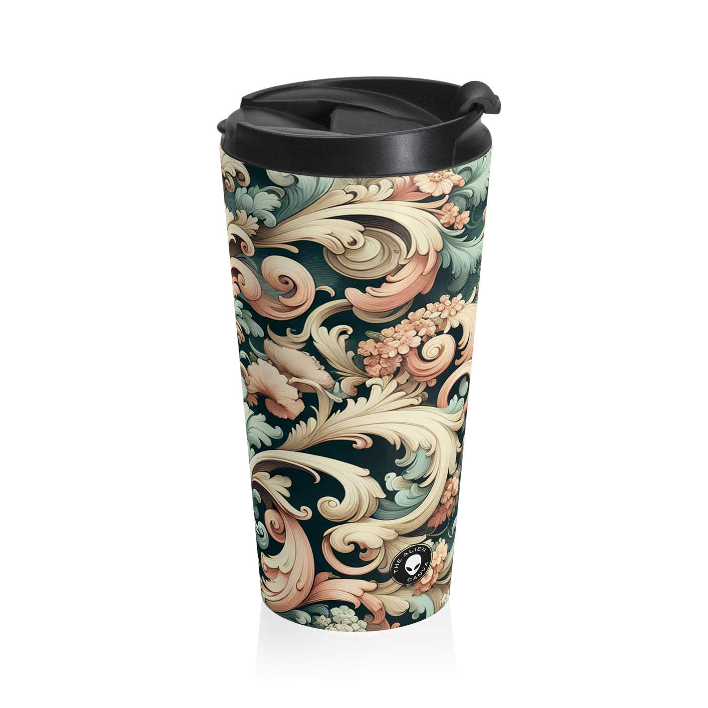 "Garden of Whimsy: A Rococo Fête" - The Alien Stainless Steel Travel Mug Rococo