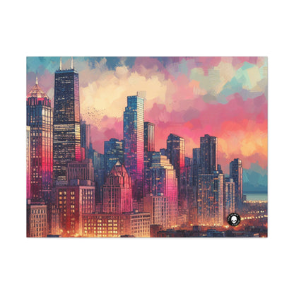 "Dusky Reflections: City Skyline at Sunset" - The Alien Canva