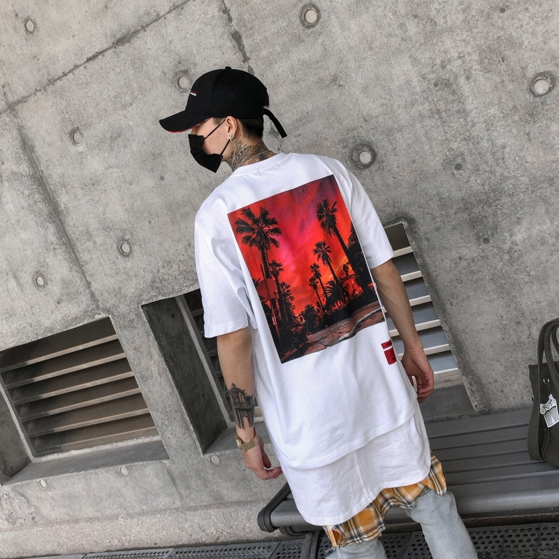 Camiseta de estilo holgado de verano, camiseta de manga corta con cuello redondo y letras estampada por completo, camiseta de Hip Hop, camisetas de algodón para hombre