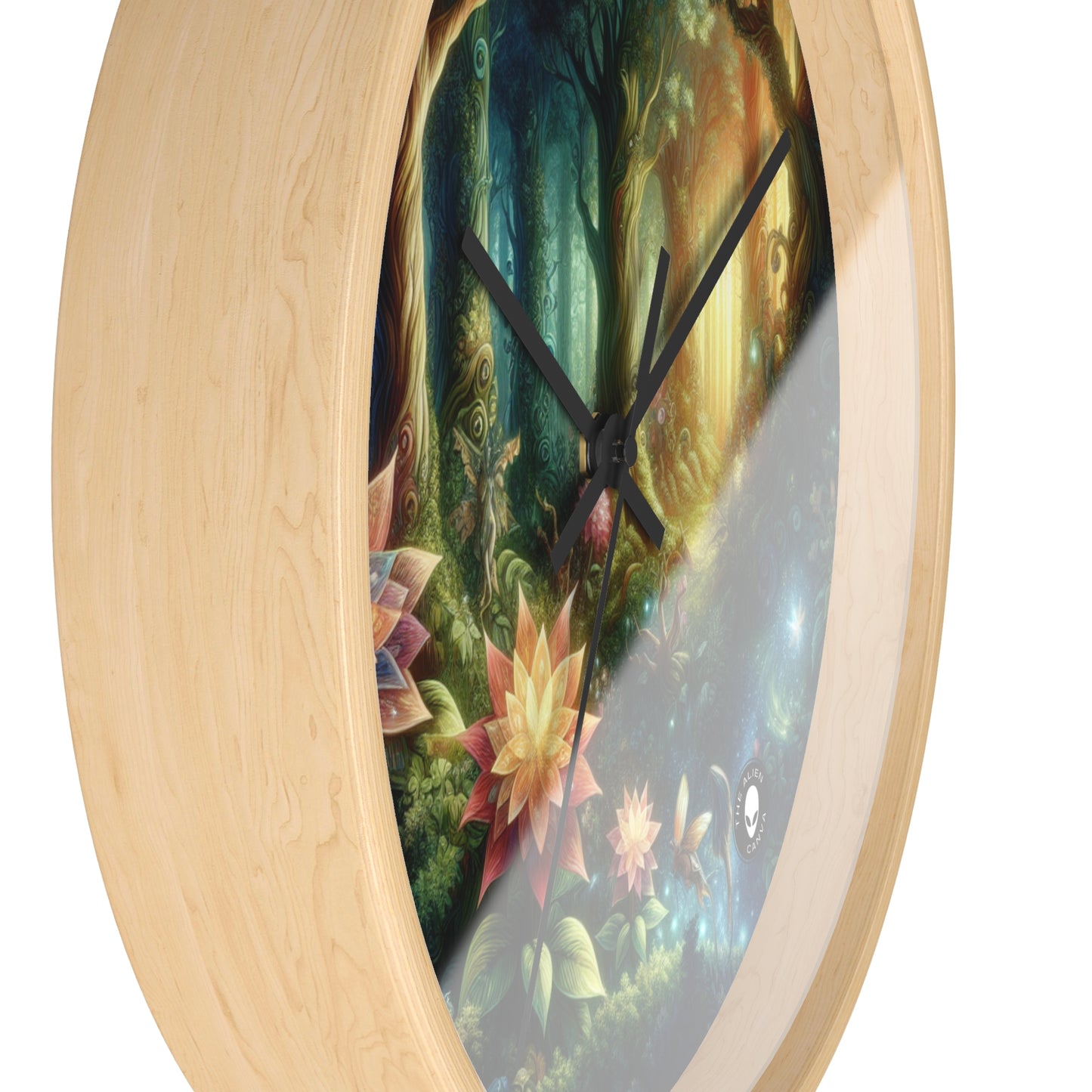 Enchanted Woodland: Glowing Blossoms and Mystical Beings - The Alien Wall Clock