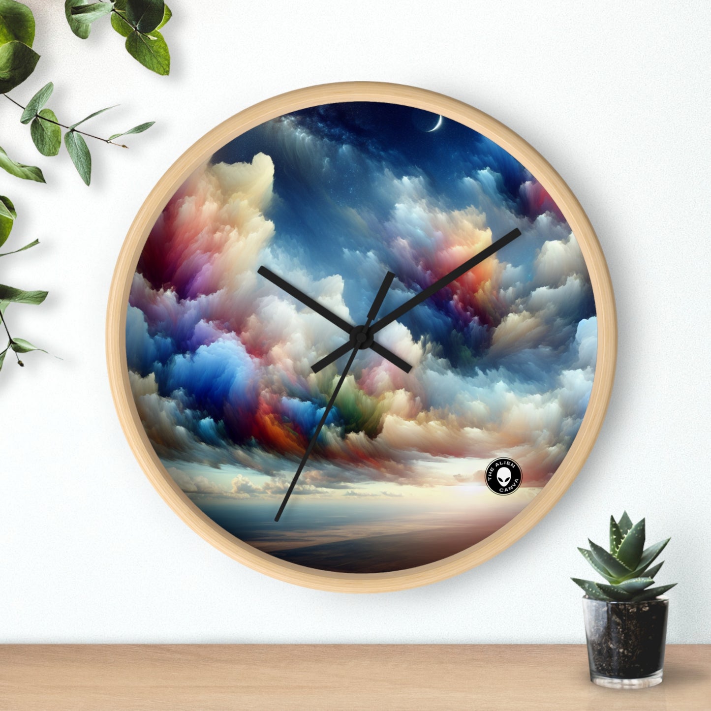 "Rainbow Cloudscape: A Surreal Watercolor Dream" - The Alien Wall Clock